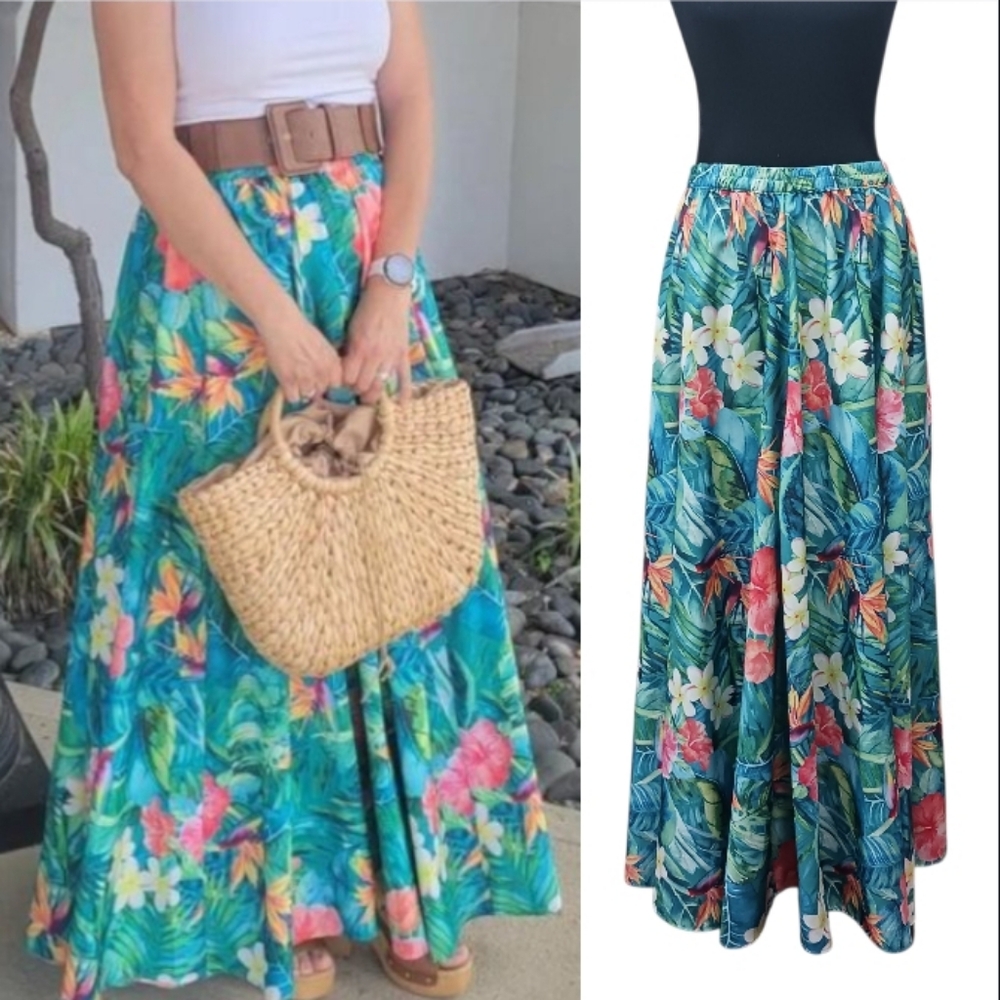 Rachel Zoe Island Print Maxi Skirt Hibiscus Bird Of Paradise